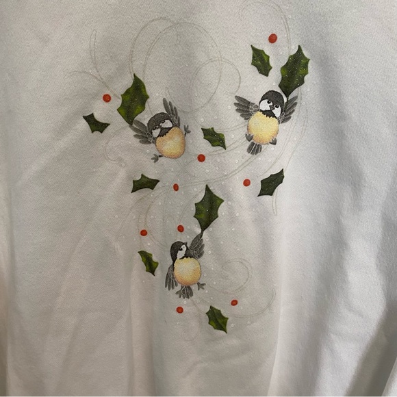 Vintage 90s Streetwear Top Stitch Morning Sun Christmas Birds Grandma Sweatshirt - Picture 3 of 8